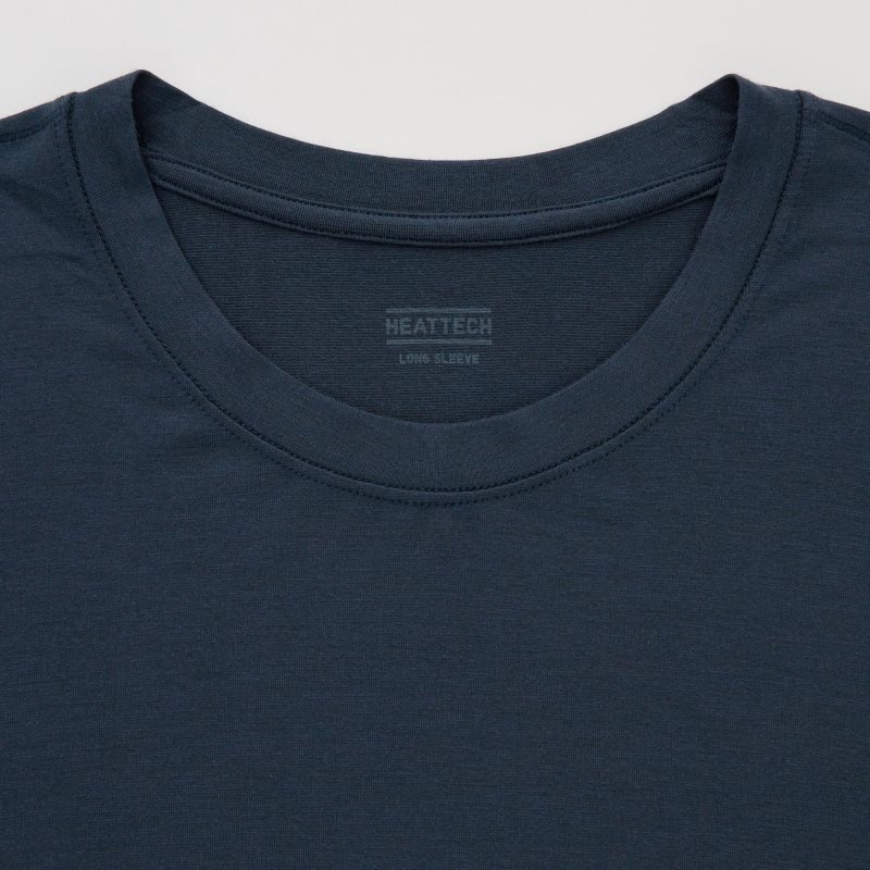 Navy Uniqlo Heattech Crew Neck Long-sleeve Men T Shirts | 4055800