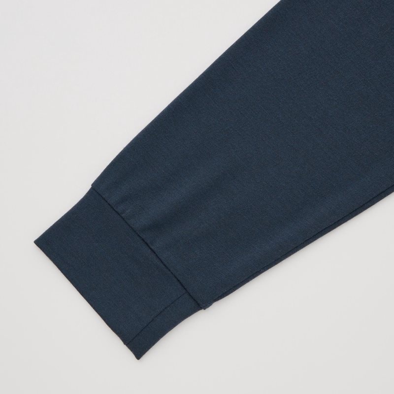 Navy Uniqlo Heattech Crew Neck Long-sleeve Men T Shirts | 4055800