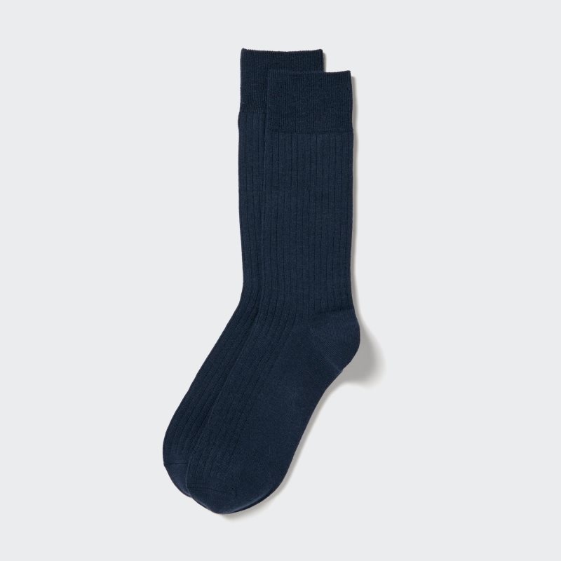 Navy Uniqlo Heattech Wide Ribbed Men Socks | 3287269