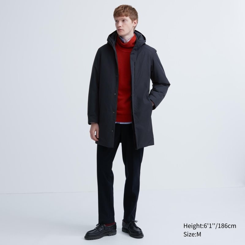 Navy Uniqlo Hybrid Down Men Coats | 9145948