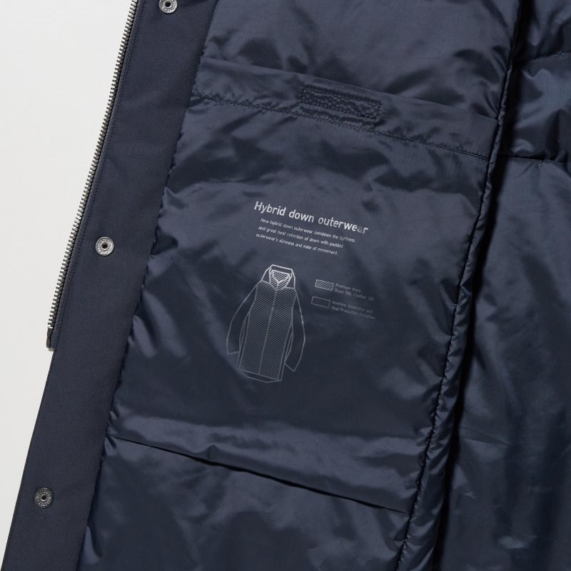 Navy Uniqlo Hybrid Down Men Coats | 9145948