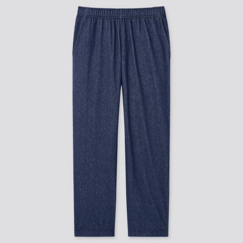 Navy Uniqlo Jersey Relaxed Fit Ankle Length Men Pants | 9173782