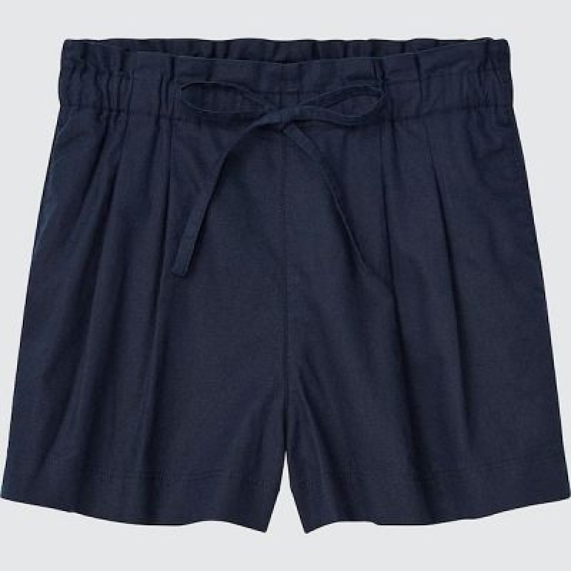 Navy Uniqlo Linen-Cotton Women Shorts | 2366512