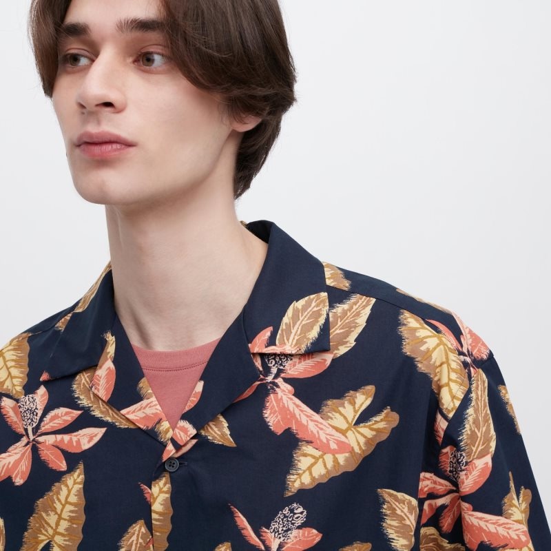 Navy Uniqlo Open Collar Short-sleeve Men Shirts | 5697189