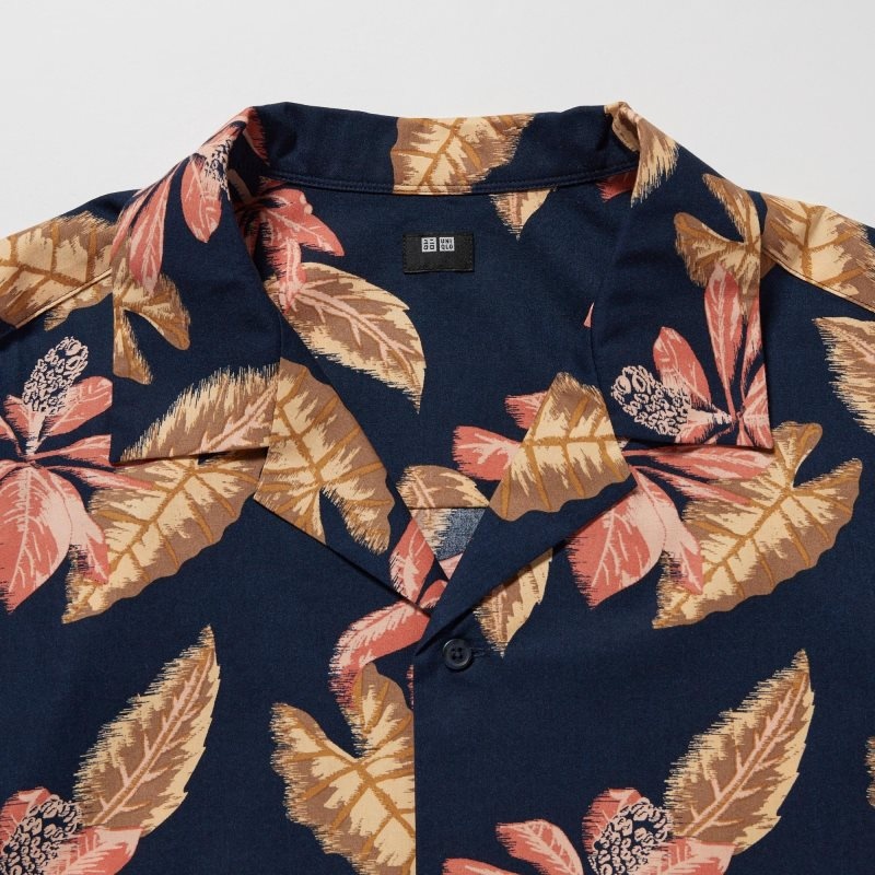 Navy Uniqlo Open Collar Short-sleeve Men Shirts | 5697189