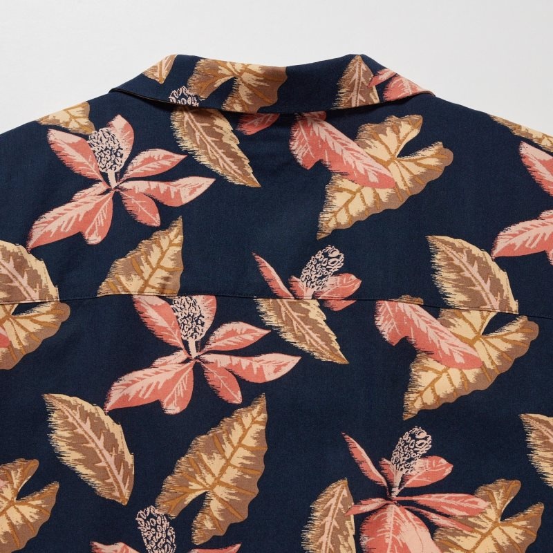 Navy Uniqlo Open Collar Short-sleeve Men Shirts | 5697189