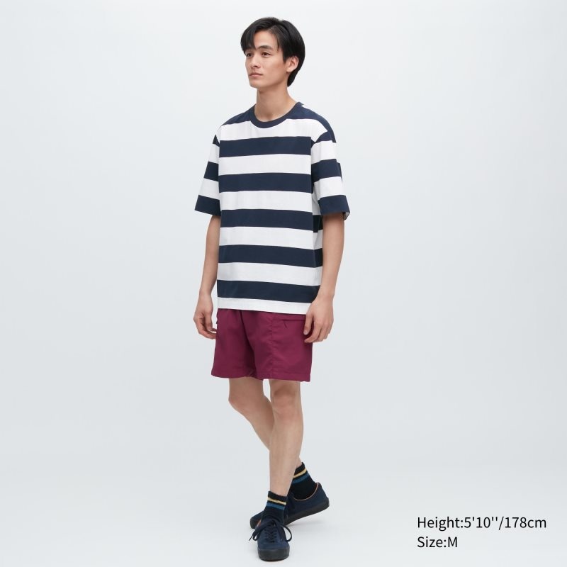 Navy Uniqlo Oversized Striped Half-sleeve Men T Shirts | 9559405