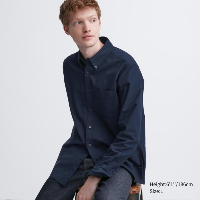 Navy Uniqlo Oxford Slim-fit Long-sleeve Men Shirts | 4375150