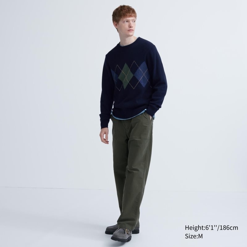 Navy Uniqlo Premium Lambswool Crew Neck Long-sleeve Men Sweaters | 3884029