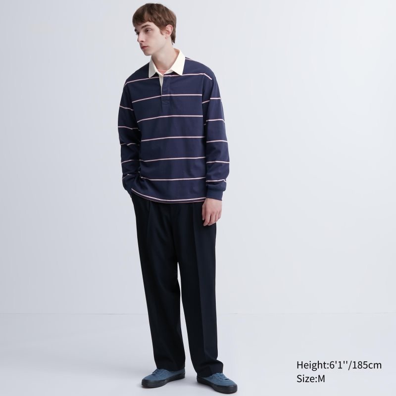 Navy Uniqlo Rugger Long-sleeve Men Polo Shirts | 772111
