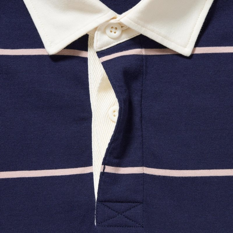 Navy Uniqlo Rugger Long-sleeve Men Polo Shirts | 772111