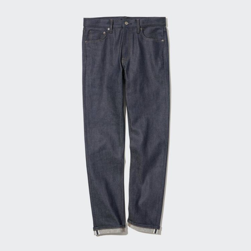 Navy Uniqlo Selvedge Stretch Slim Fit Men Jeans | 8860176
