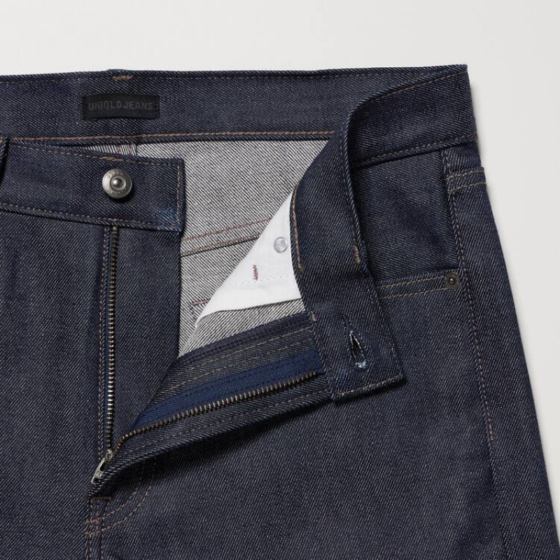 Navy Uniqlo Selvedge Stretch Slim Fit Men Jeans | 8860176