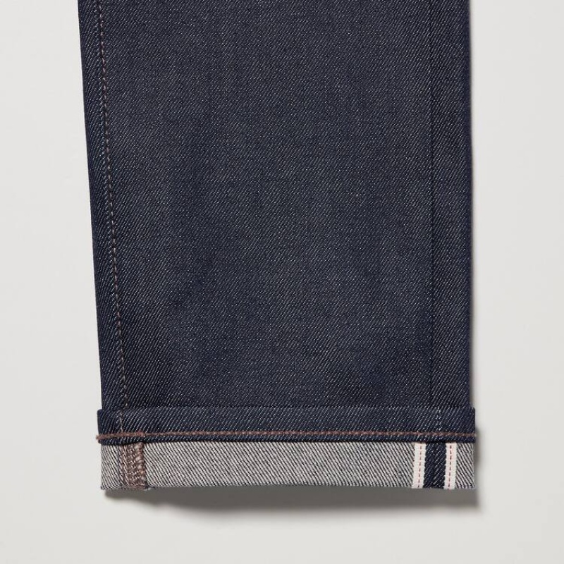 Navy Uniqlo Selvedge Stretch Slim Fit Men Jeans | 8860176