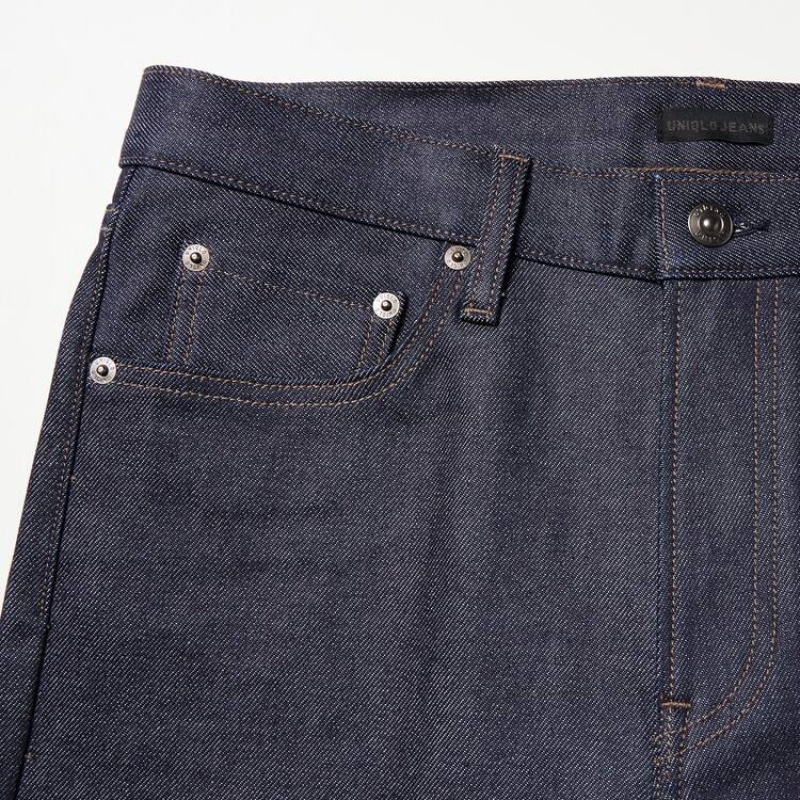 Navy Uniqlo Selvedge Stretch Slim Fit Men Jeans | 9666074