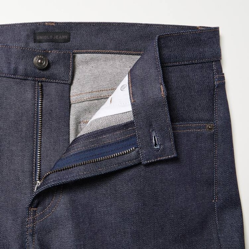 Navy Uniqlo Selvedge Stretch Slim Fit Men Jeans | 9666074