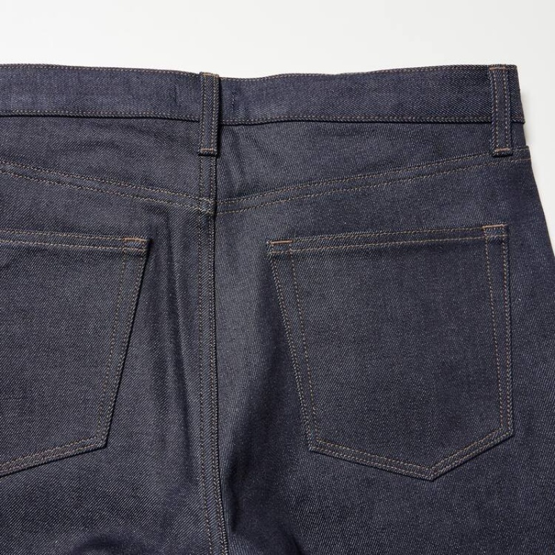 Navy Uniqlo Selvedge Stretch Slim Fit Men Jeans | 9666074