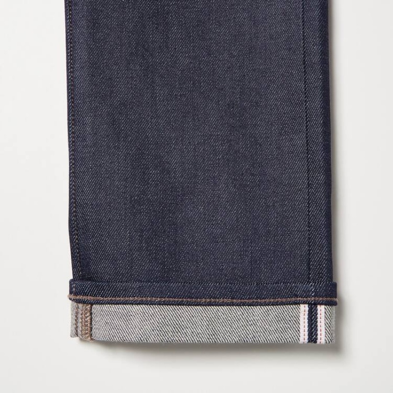 Navy Uniqlo Selvedge Stretch Slim Fit Men Jeans | 9666074