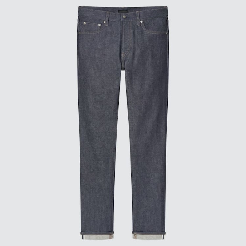 Navy Uniqlo Selvedge Stretch Slim Fit Men Jeans | 9129188