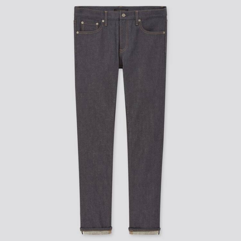Navy Uniqlo Selvedge Stretch Slim Fit Men Jeans | 5956506