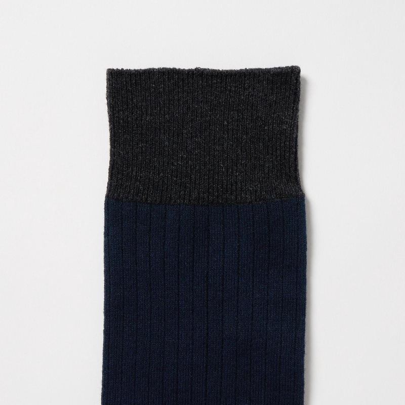 Navy Uniqlo Silket Ribbed Men Socks | 797252