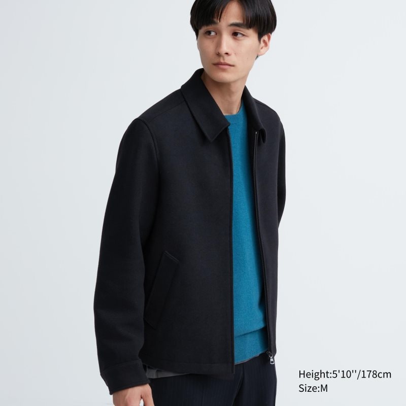 Navy Uniqlo Single Collar Short Men Jackets | 4990503