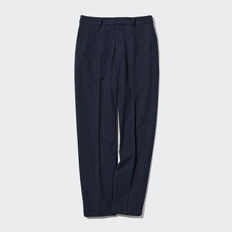 Navy Uniqlo Smart Brushed Ankle (Pinstripe) Women Pants | 3758653
