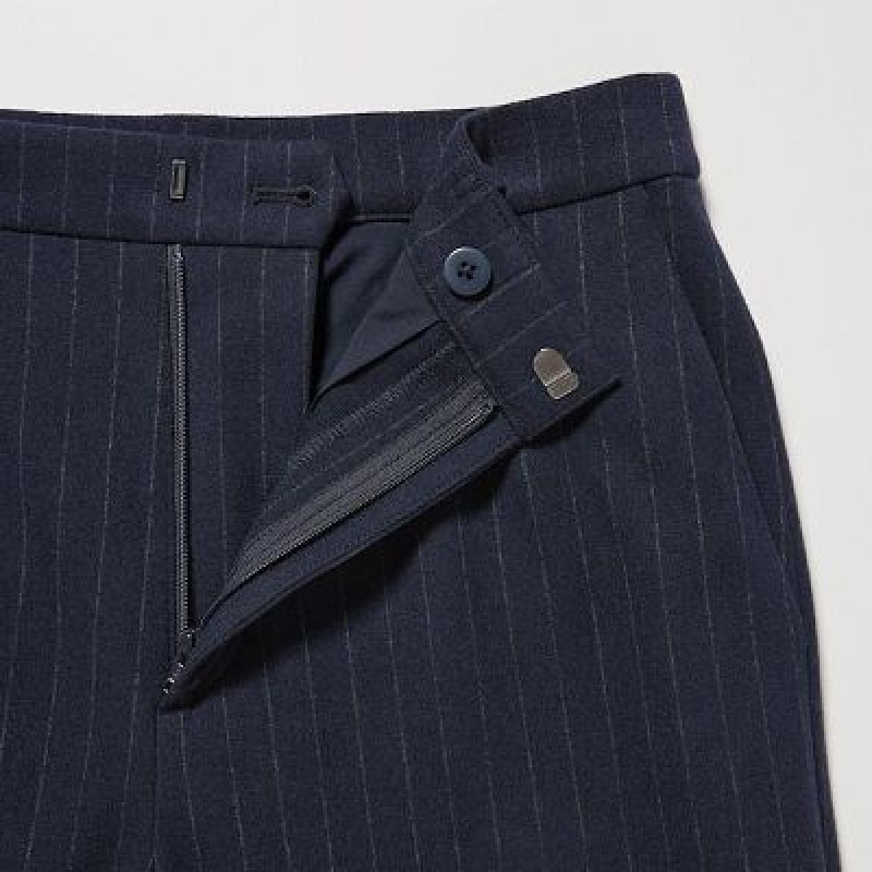 Navy Uniqlo Smart Brushed Ankle (Pinstripe) Women Pants | 3758653