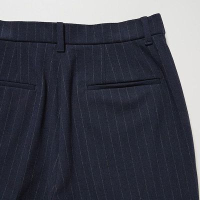 Navy Uniqlo Smart Brushed Ankle (Pinstripe) Women Pants | 3758653