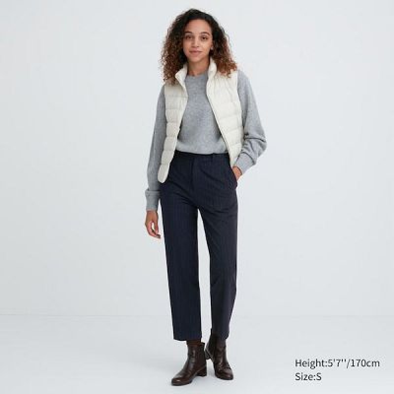Navy Uniqlo Smart Brushed Ankle (Pinstripe) Women Pants | 3758653