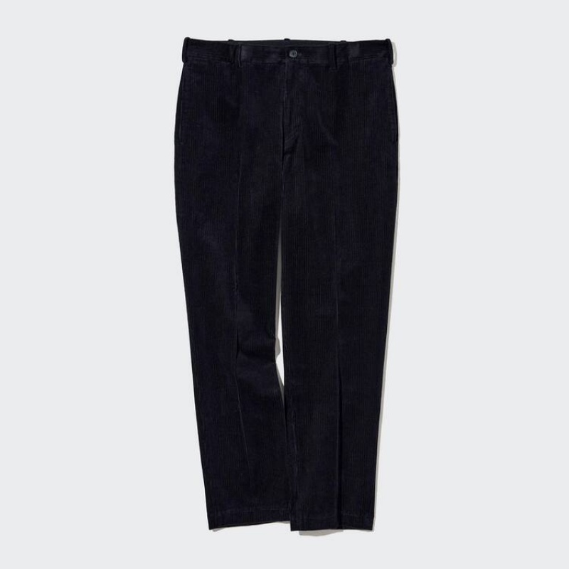 Navy Uniqlo Smart Corduroy Ankle Length Men Pants | 3967191