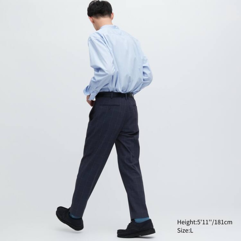 Navy Uniqlo Smart Patterned Ankle Length Men Pants | 8705015
