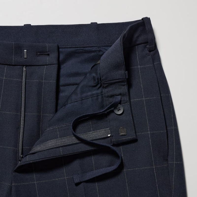 Navy Uniqlo Smart Patterned Ankle Length Men Pants | 8705015