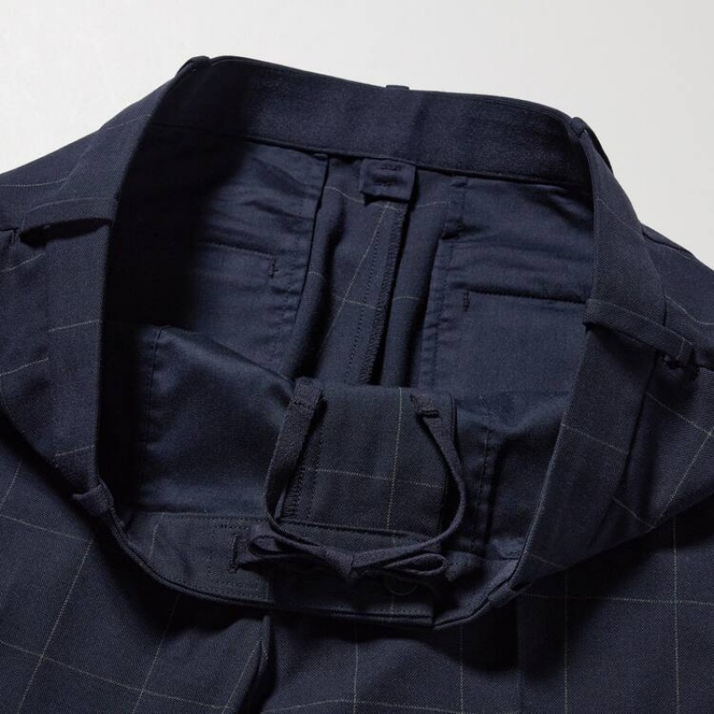 Navy Uniqlo Smart Patterned Ankle Length Men Pants | 8705015