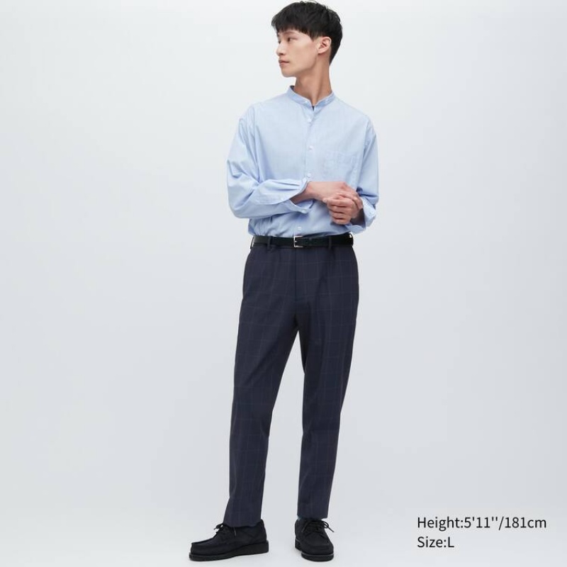 Navy Uniqlo Smart Patterned Ankle Length Men Pants | 8705015