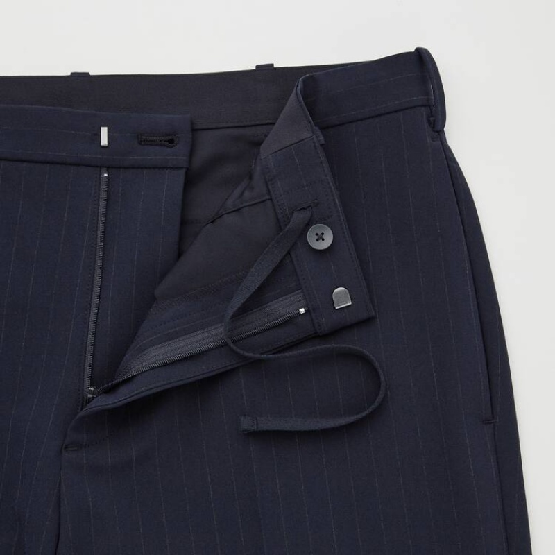 Navy Uniqlo Smart Striped Ankle Length Men Pants | 7047343