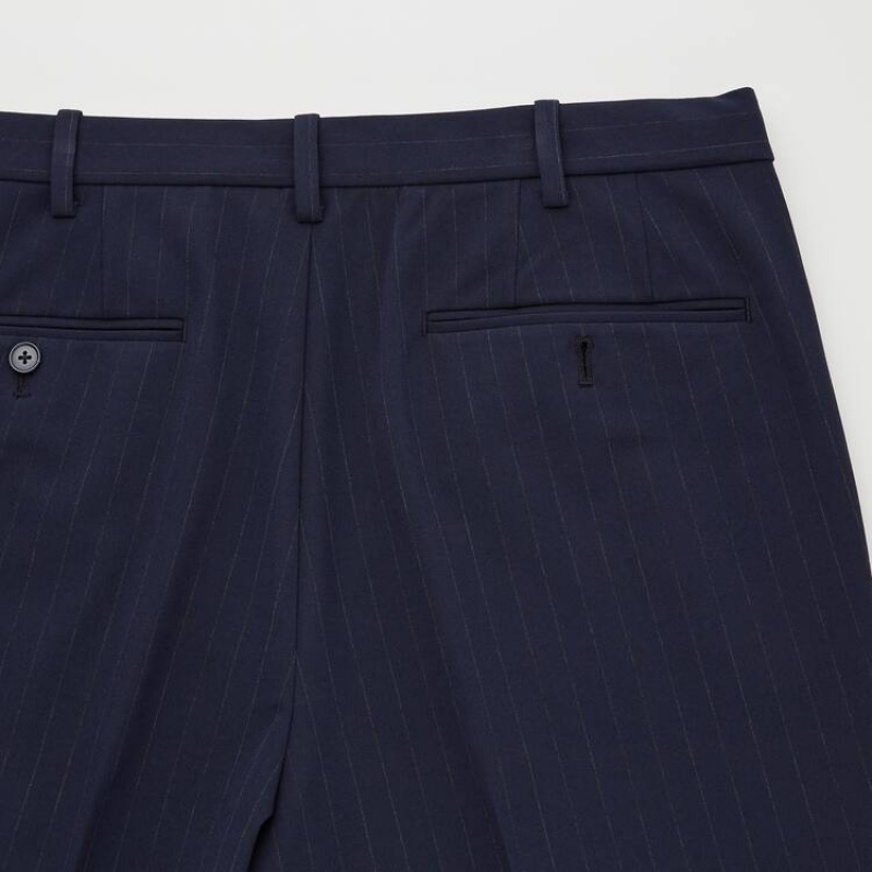 Navy Uniqlo Smart Striped Ankle Length Men Pants | 7047343