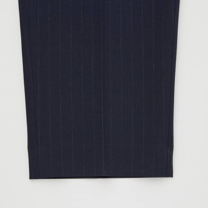 Navy Uniqlo Smart Striped Ankle Length Men Pants | 7047343