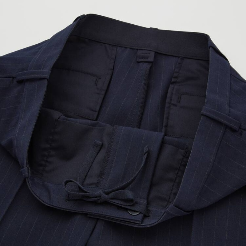 Navy Uniqlo Smart Striped Ankle Length Men Pants | 7047343