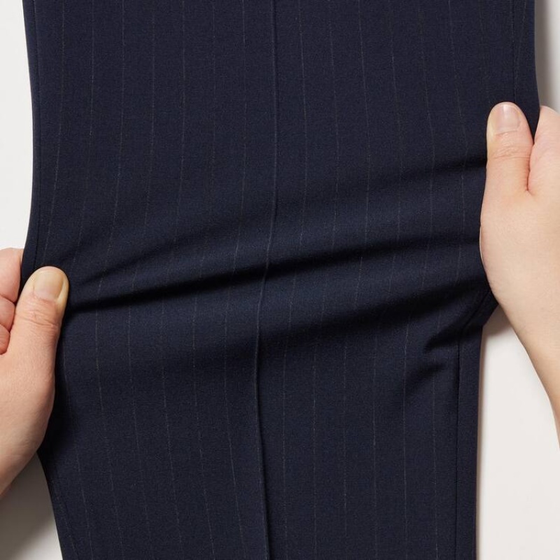 Navy Uniqlo Smart Striped Ankle Length Men Pants | 7047343