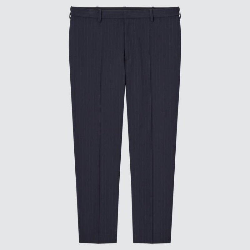 Navy Uniqlo Smart Striped Ankle Length Men Pants | 7047343