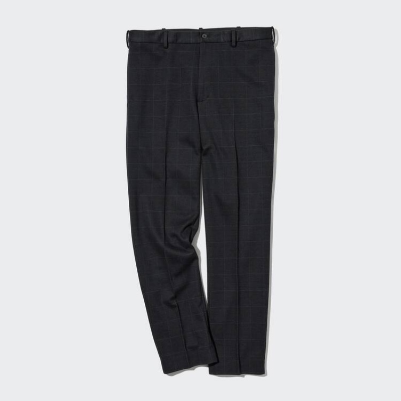 Navy Uniqlo Smart Windowpane Checked Ankle Length Men Pants | 5465279