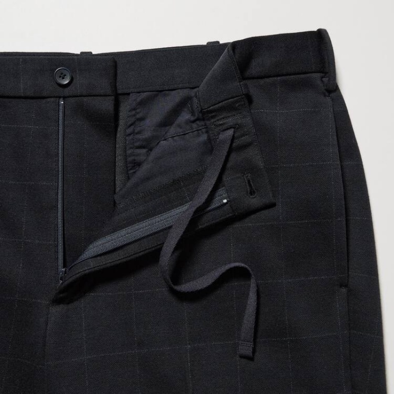 Navy Uniqlo Smart Windowpane Checked Ankle Length Men Pants | 5465279