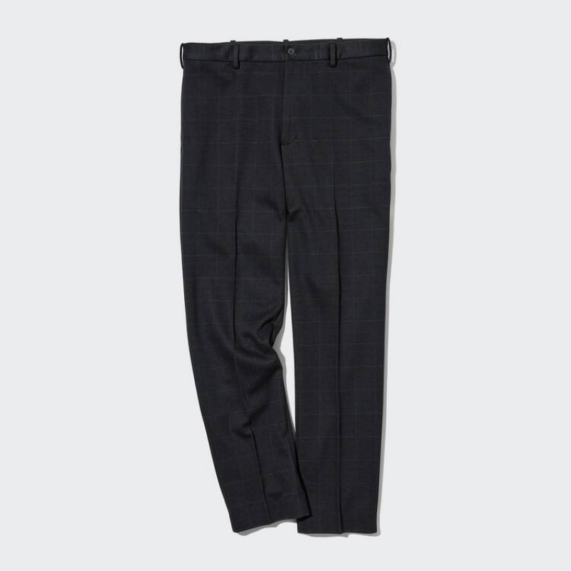 Navy Uniqlo Smart Windowpane Checked Ankle Length Men Pants | 4144331
