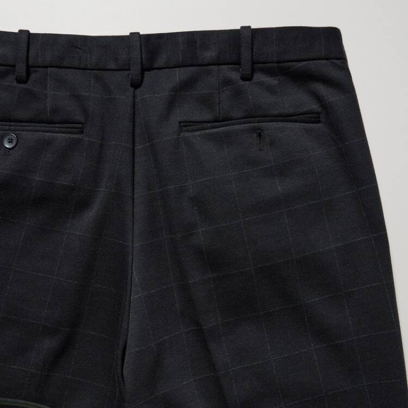 Navy Uniqlo Smart Windowpane Checked Ankle Length Men Pants | 4144331