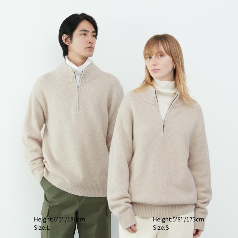 Navy Uniqlo Souffle Yarn Long Sleeve Half-zip Men Sweaters | 5242057