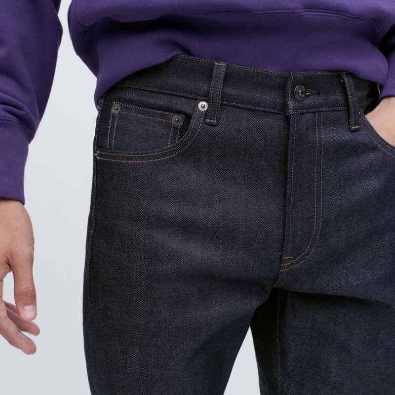Navy Uniqlo Stretch Selvedge Slim Fit Men Jeans | 6085280
