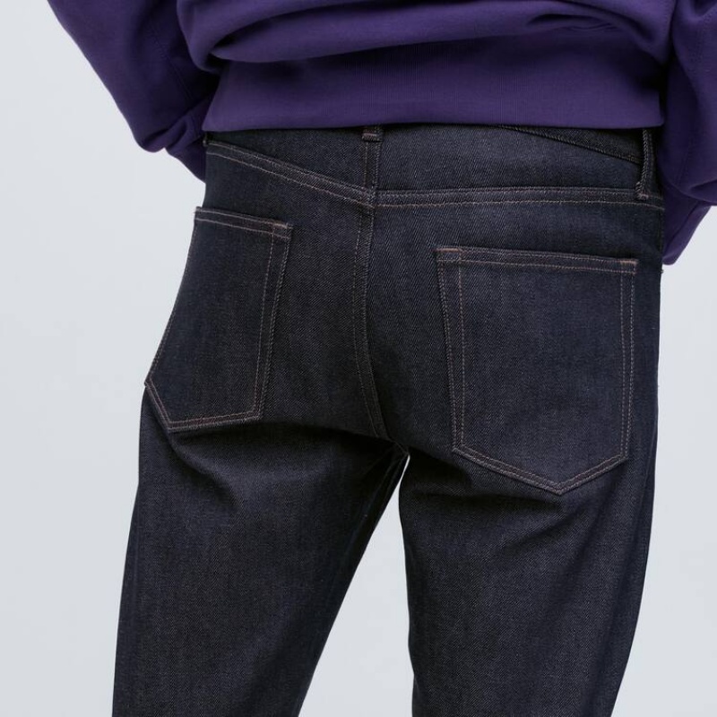 Navy Uniqlo Stretch Selvedge Slim Fit Men Jeans | 6085280