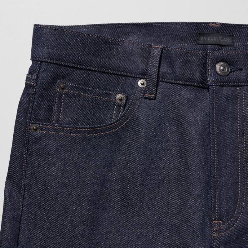 Navy Uniqlo Stretch Selvedge Slim Fit Men Jeans | 6085280