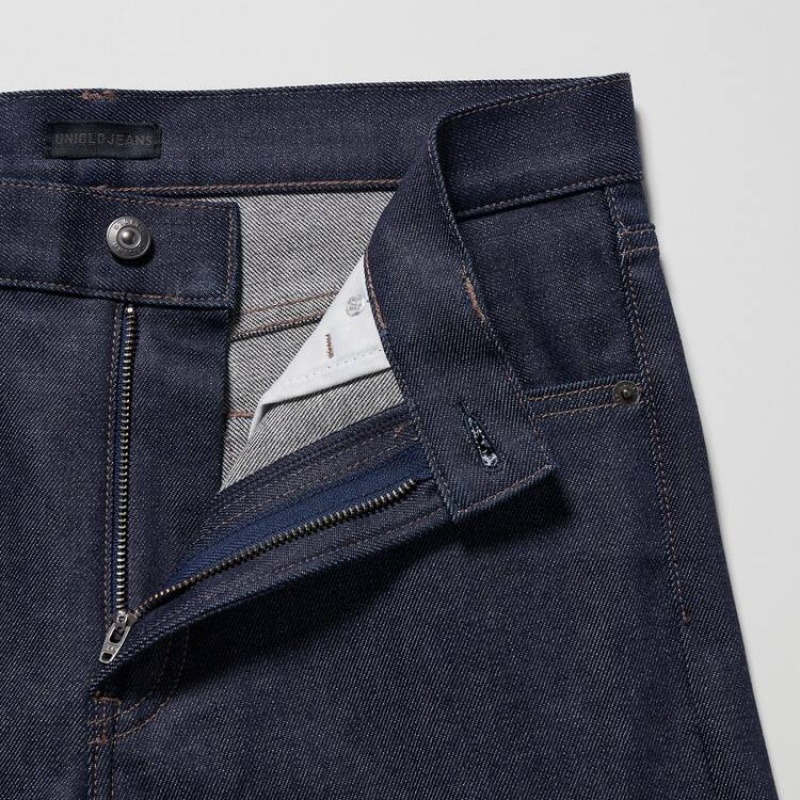 Navy Uniqlo Stretch Selvedge Slim Fit Men Jeans | 6085280